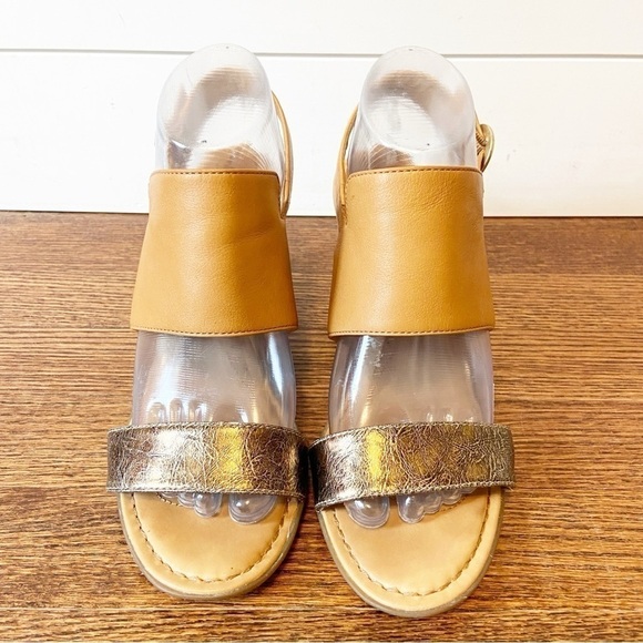 Crown by BORN | Leather Sling Back Metallic Block Heeled Sandals Size 9 - Picture 2 of 15